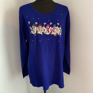 Blouse beaded snowman Christmas long sleeve shirt